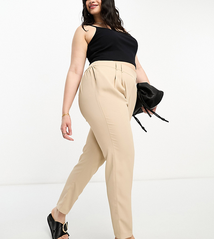 Yours belted tapered tailored trouser in stone-Neutral
