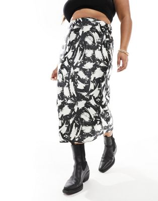 Yours Bias Cut Midi Skirt In Abstract Print-multi