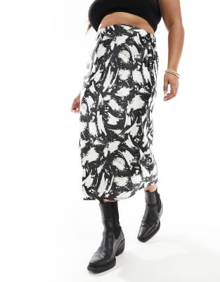 bias cut midi skirt in abstract print-Multi