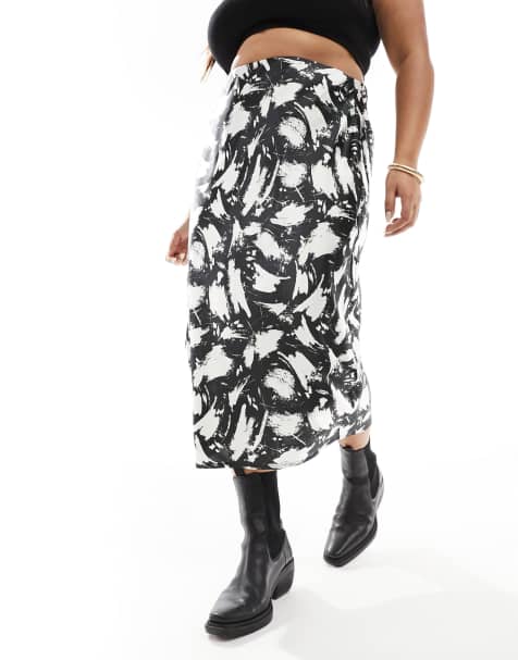 Yours bias cut midi skirt in abstract print - view 1