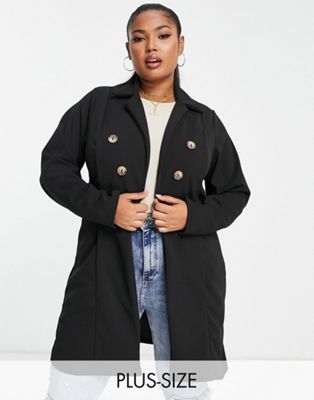 Yours button front blazer in black