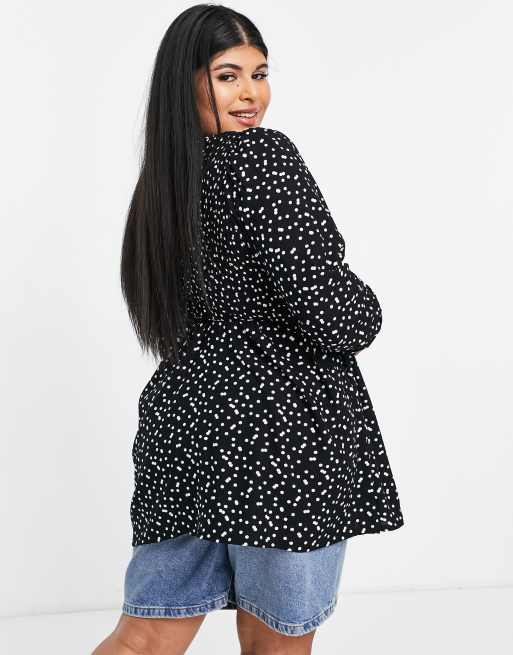 Yours - Blouse met ballonmouwen in zwart met stippen, 2 van 4