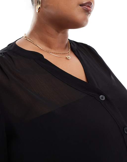Yours - Blouse transparente en crêpe avec encolure à encoche - Noir, 3 de 4