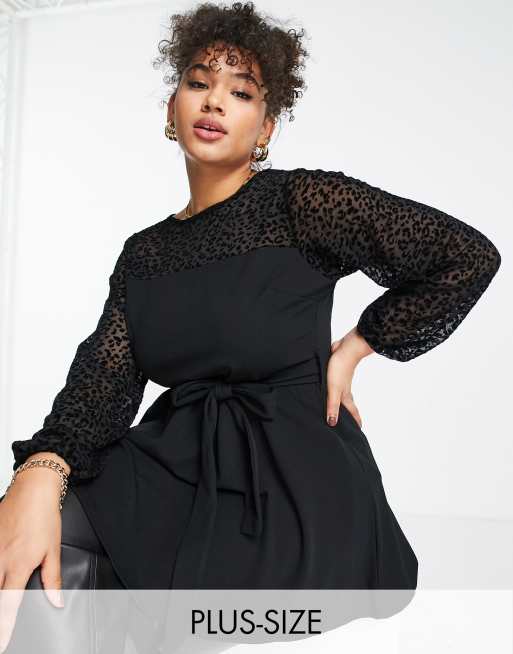 Yours - Blusa a peplo nera con dettaglio trasparente