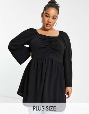 Yours - Bluse in Schwarz mit geraffter Vorderseite