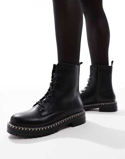 Yours - Bottines à lacets et à surpiqûres style motard - Noir - view 1