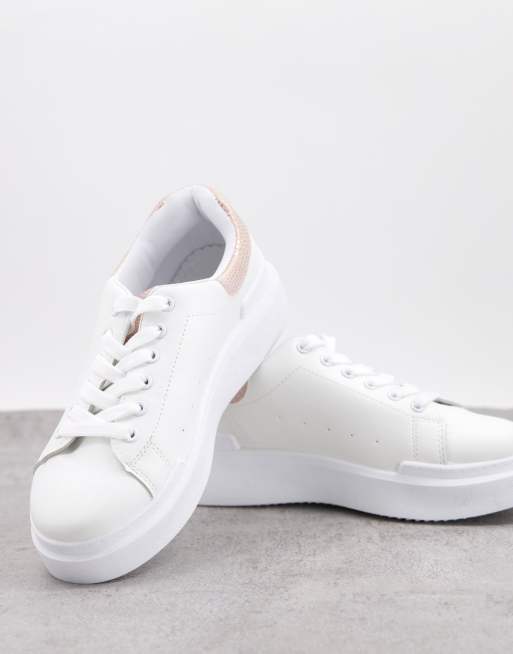Yours - Brede pasvorm - Sneakers met plateauzool in wit en roségoud, 4 van 4