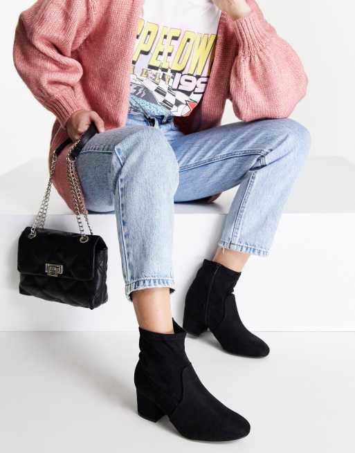 Yours - Brede pasvorm - Sock boots met stretch en hak in zwart, 3 van 4