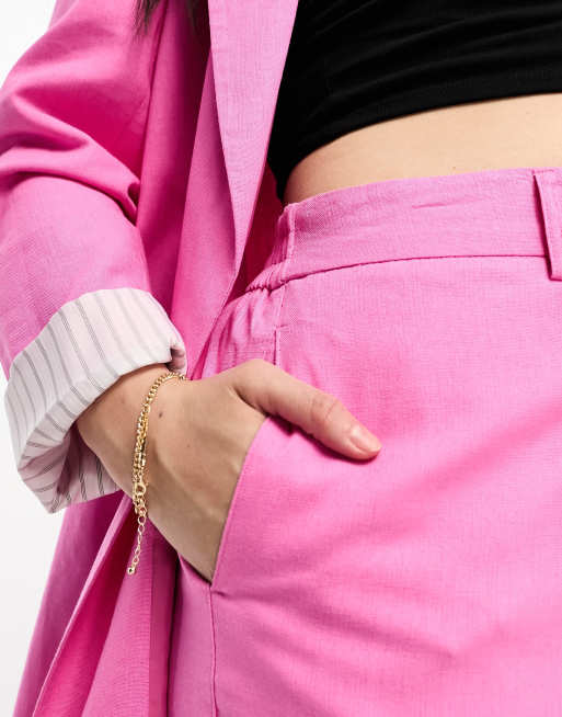 Yours - Broek met wijde pijpen en linnenlook in roze, 2 van 4