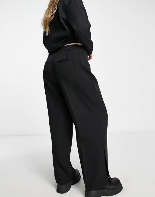 Yours - Broek met wijde pijpen en zijsplit in zwart, 2 van 4