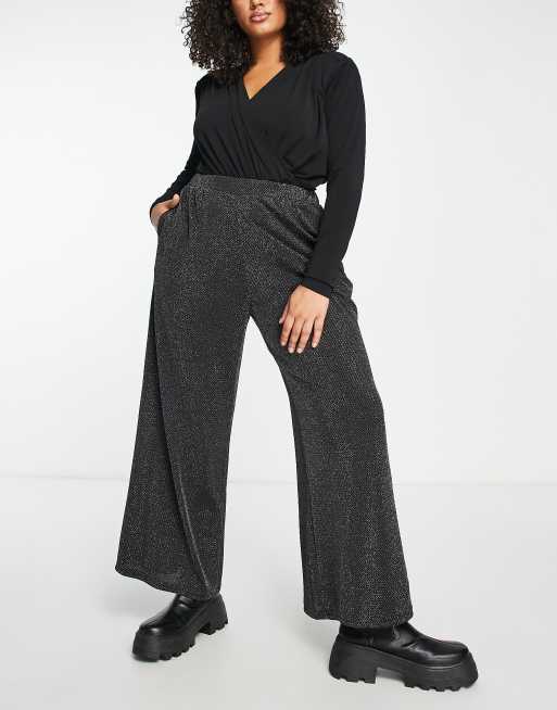 Yours - Broek met wijde pijpen in zwart met glitter