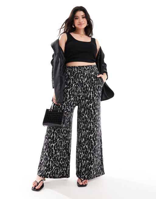 Yours - Broek met wijde pijpen in zwart-witte luipaardprint