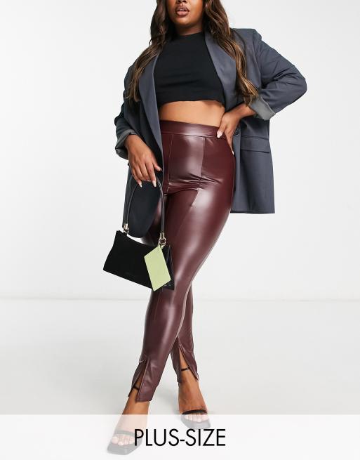 Yours - Broek van imitatieleer met splitjes aan de voorkant in bruin