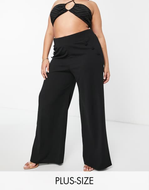 Yours button detail wide leg trousers in black