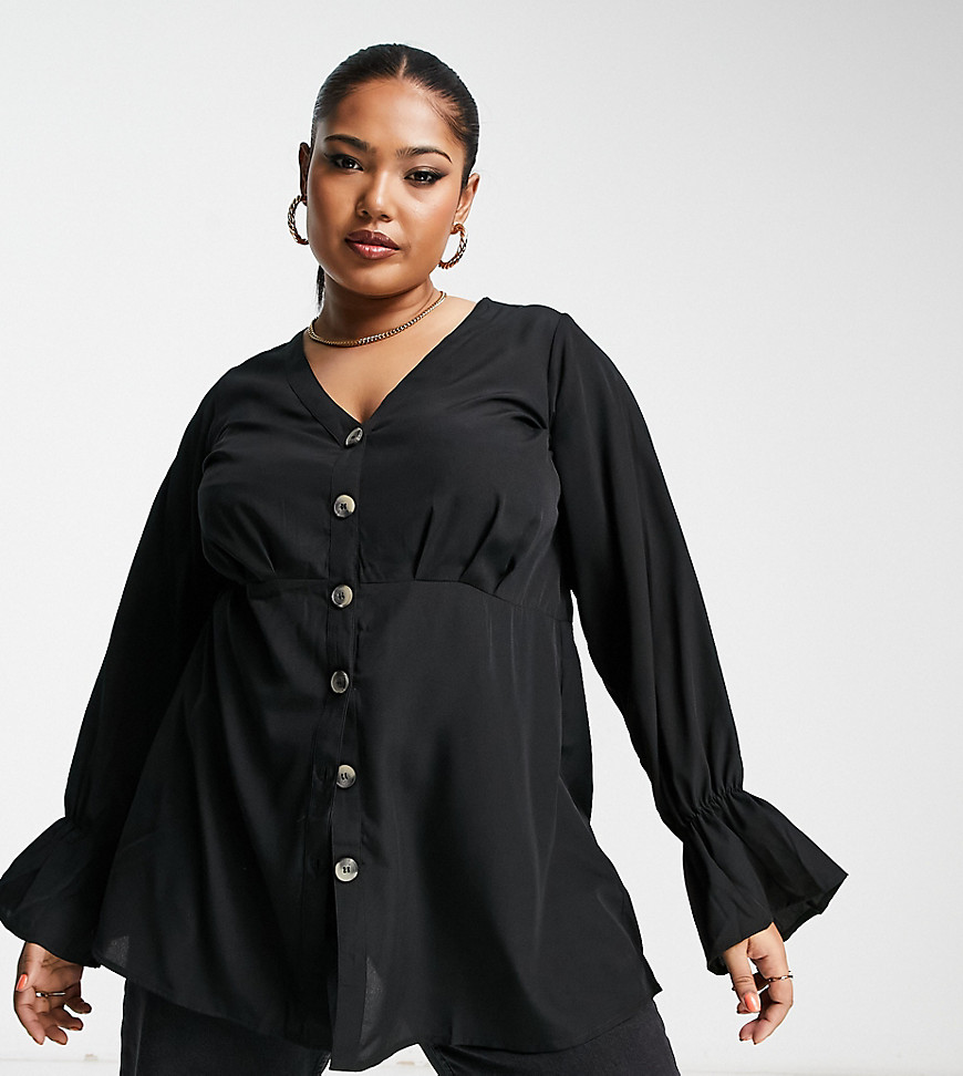 Yours Button Through Blouse In Black
