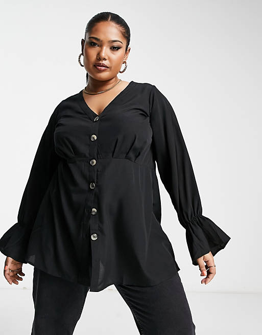 Yours button through blouse in black