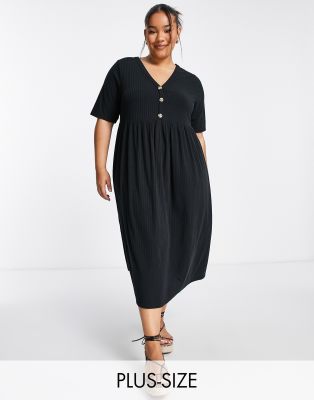 Yours button through midi dress in black | ASOS