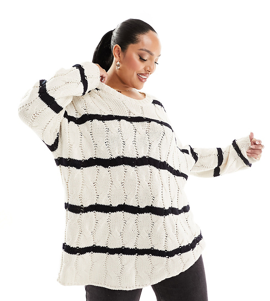Yours Cable Knit Sweater In Stripe-multi
