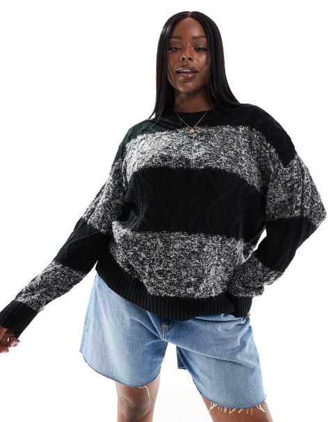 Yours cable knitted jumper in grey and black - view 1