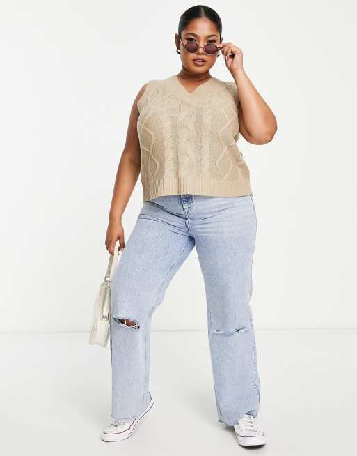 Yours cable knitted singlet in camel, 4 of 4