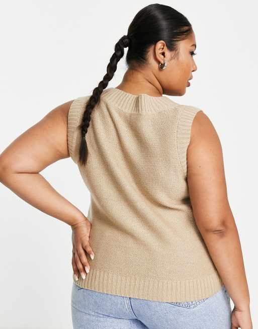 Yours cable knitted vest in camel, 2 of 4