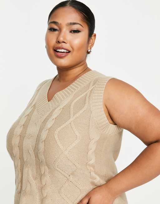 Yours cable knitted vest in camel, 3 of 4