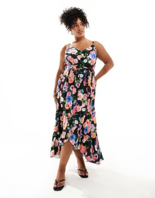 cami sundress with frill hem in floral print-Multi