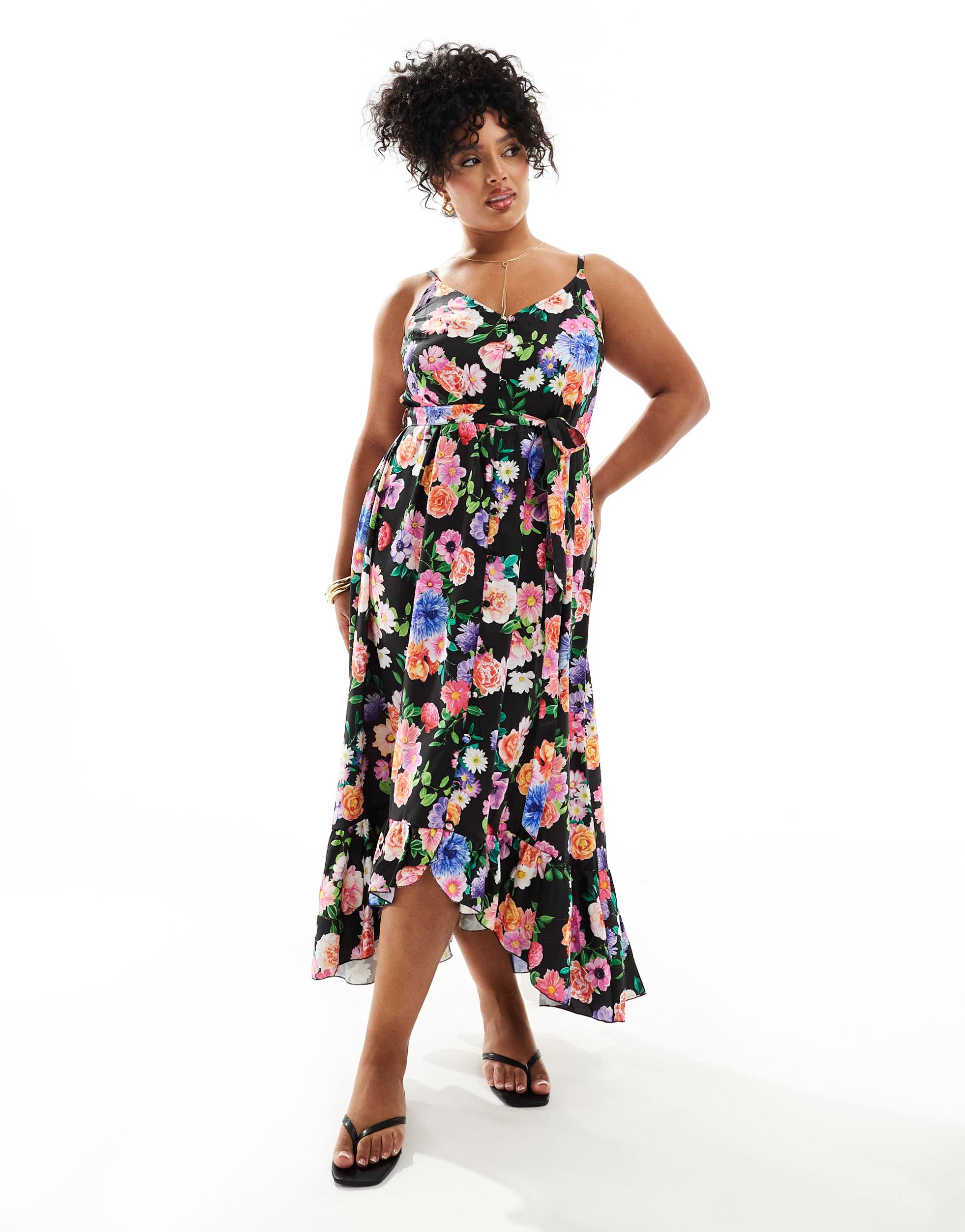 yours cami sundress with frill hem in floral print