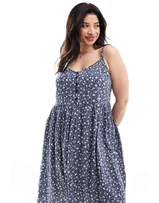 Yours – Camisole-Maxikleid in Schwarz-Weiß mit Riemchenträgern und Blümchenmuster