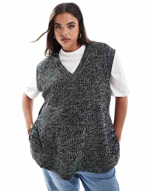 Yours - Canotta in maglia nera monocromatica con scollo a V