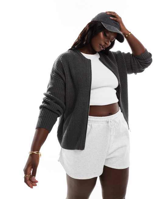 Yours - Cardigan antracite a coste con zip 