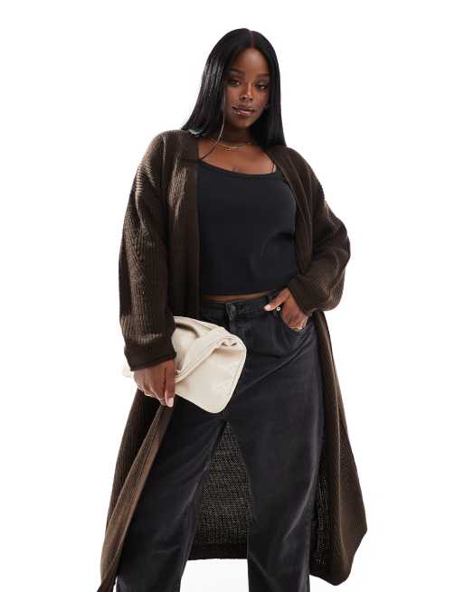 Yours - Cardigan taglio lungo marrone cioccolato