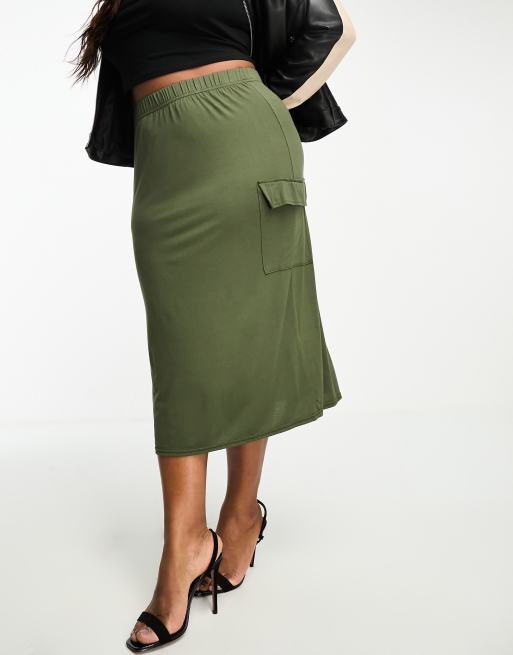 Yours cargo midi skirt in khaki