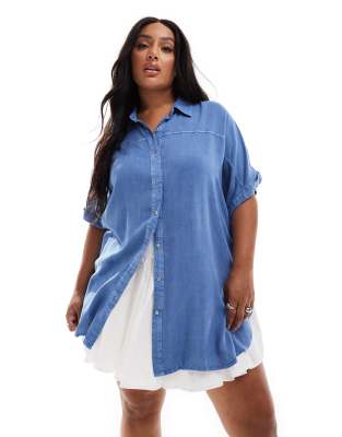 Shop Yours Chambray Short Sleeve Shirt In Blue