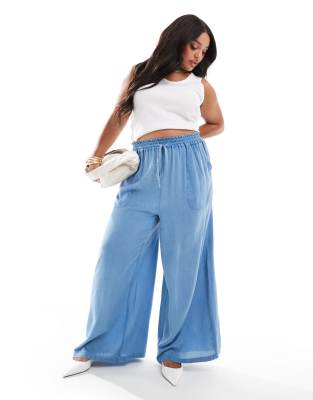 chambray wide leg pants in blue