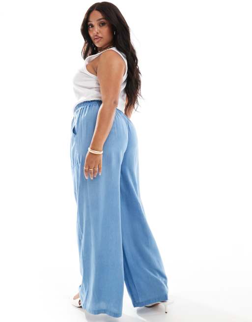 Yours chambray wide leg pants in blue | ASOS