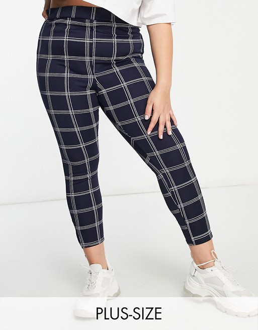 Yours Exclusive slim leg trousers in navy check