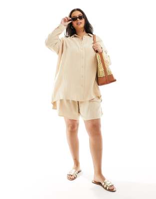 Yours Cheesecloth Shorts In Beige - Part Of A Set-neutral