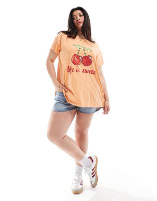 Yours Cherry T-shirt In Coral-orange