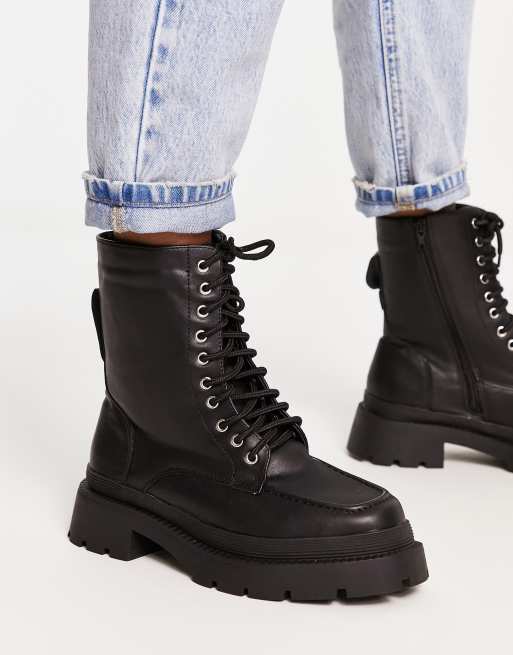 Yours chunky lace up boot in black | ASOS