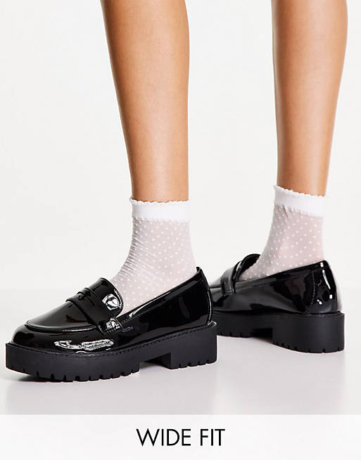 Yours wide fit chunky patent loafer in black