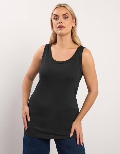 Yours Clothing 2 pack core vest tops in black