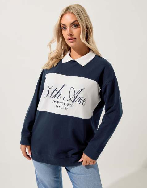 Yours Clothing '5th avenue' rugby top in blue - view 1