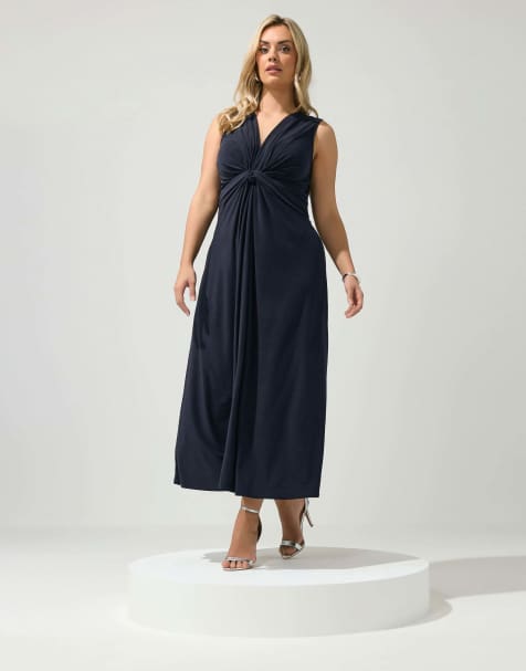 Yours Clothing Abstract knot detail dress in blue - view 1