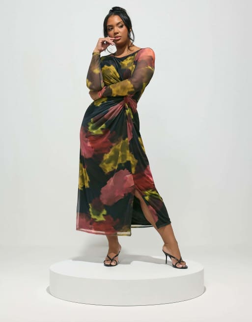 Yours Clothing Abstract knot maxi dress in black, 2 of 4