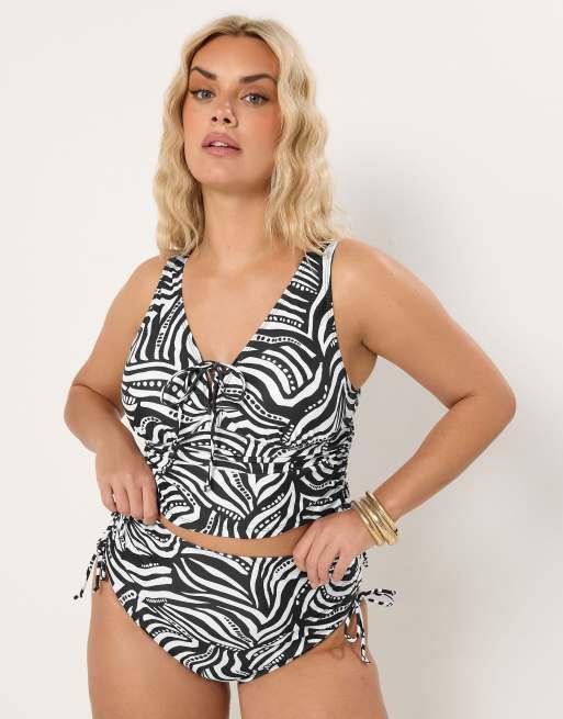 Yours Clothing Abstract super high waist bikini briefs in black, 2 of 4
