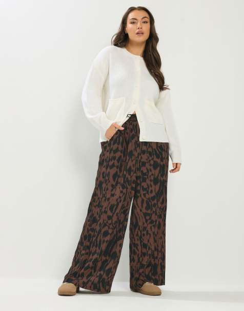 Yours Clothing Abstract wide leg trousers in brown