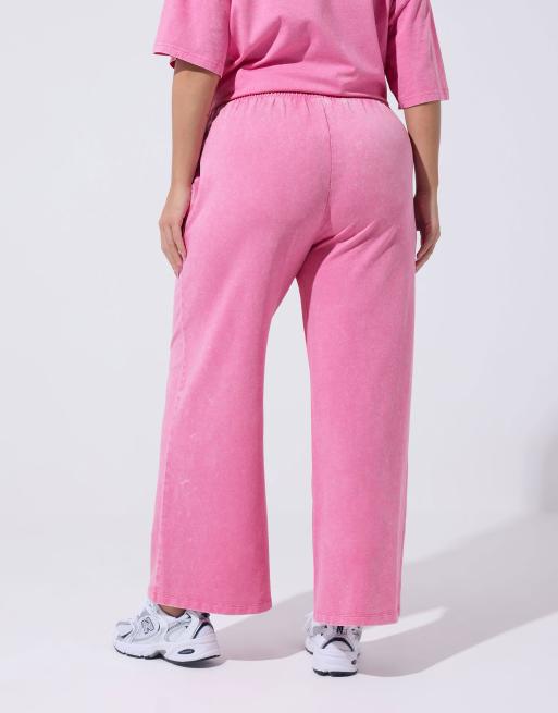 Yours Clothing Acid wash joggers in pink, 3 of 4