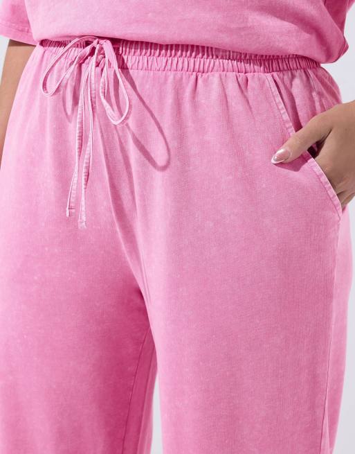 Yours Clothing Acid wash joggers in pink, 4 of 4