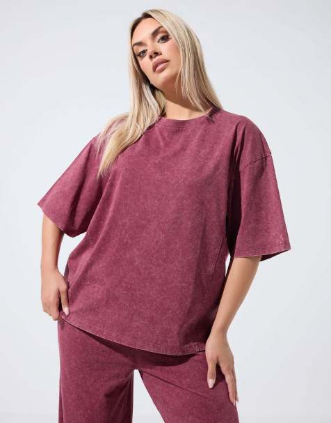 Yours Clothing Acid wash seam detail top in red